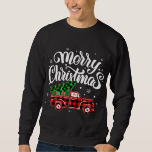 Buffalo Plaid Truck Wagon Christmas Tree Car Xmas Sweatshirt