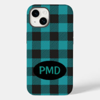 Buffalo Plaid Turquoise Teal Blue Black Monogram