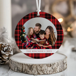 Buffalo Plaid Two Photo Christmas Ornament
