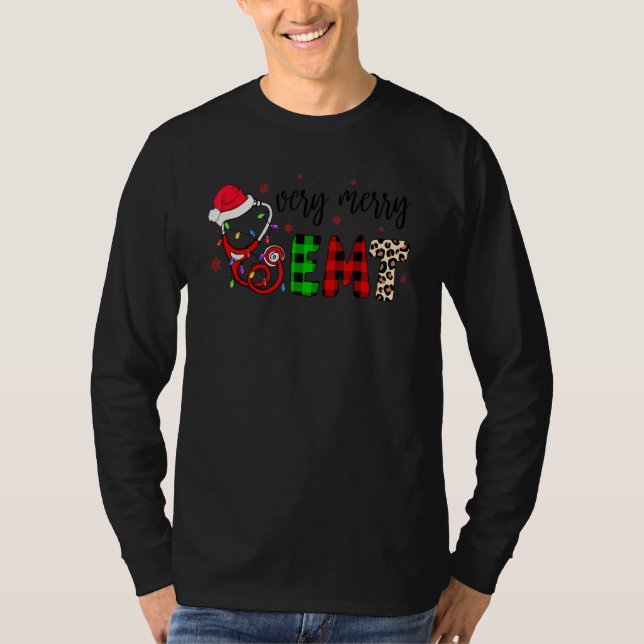 Buffalo Plaid Very Merry Emt Nurse Life Merry Chri T-Shirt (Front)