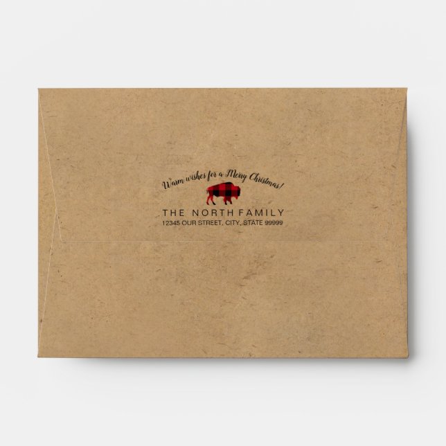 Buffalo Plaid Warm Wishes Red/ Kraft ID603 Envelope (Back (Top Flap))