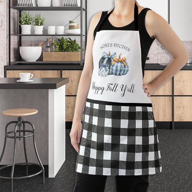 Buffalo Plaid Watercolor Blue Pumpkin Apron (Creator Uploaded)