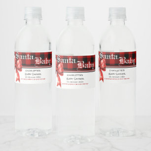 Buffalo Plaid Watercolor Bow Baby Shower Water Bottle Label