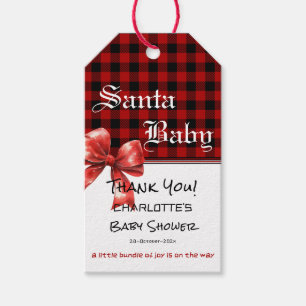 Buffalo Plaid Watercolor Red Bow Baby Shower Gift Tags
