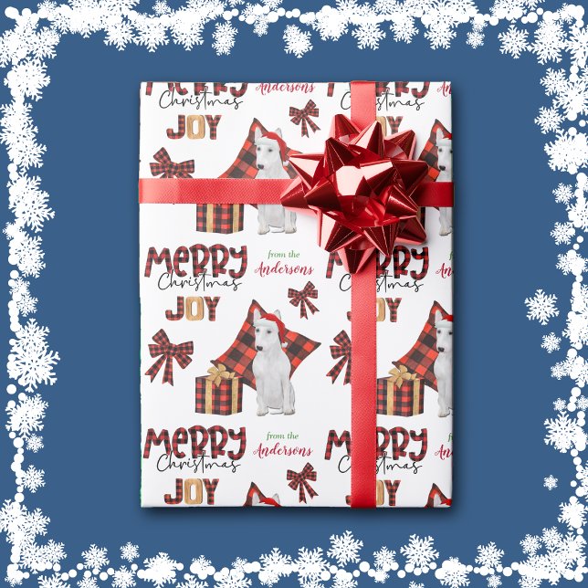 Buffalo Plaid White Bull Terrier Dog Christmas Wrapping Paper (Creator Uploaded)