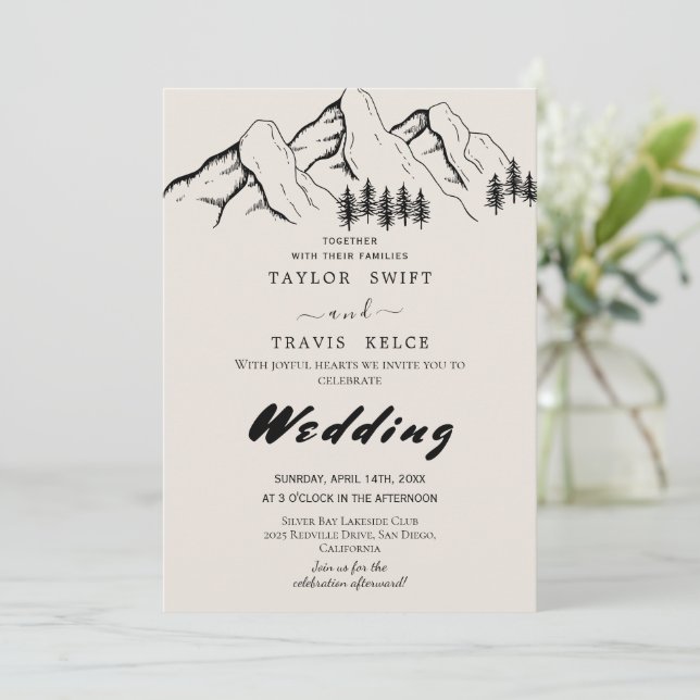 Buffalo Plaid Wilderness Wedding Invitation (Standing Front)