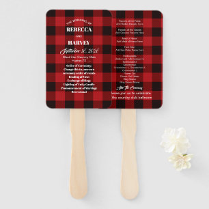 buffalo plaid winter lumberjack wedding programs hand fan