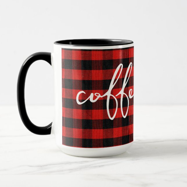 Buffalo Plaid With Coffee Text Mug (Left)