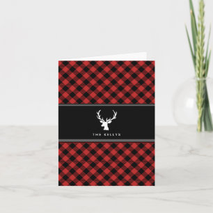 Buffalo Plaid with Deer, Red, Personalized Holiday Card