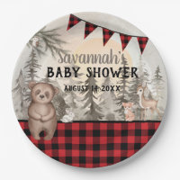 Buffalo Plaid woodland animals Baby shower
