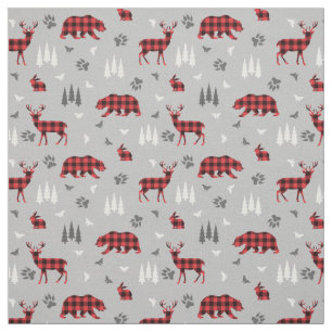 Buffalo Plaid Woodland Animals Pattern Fabric