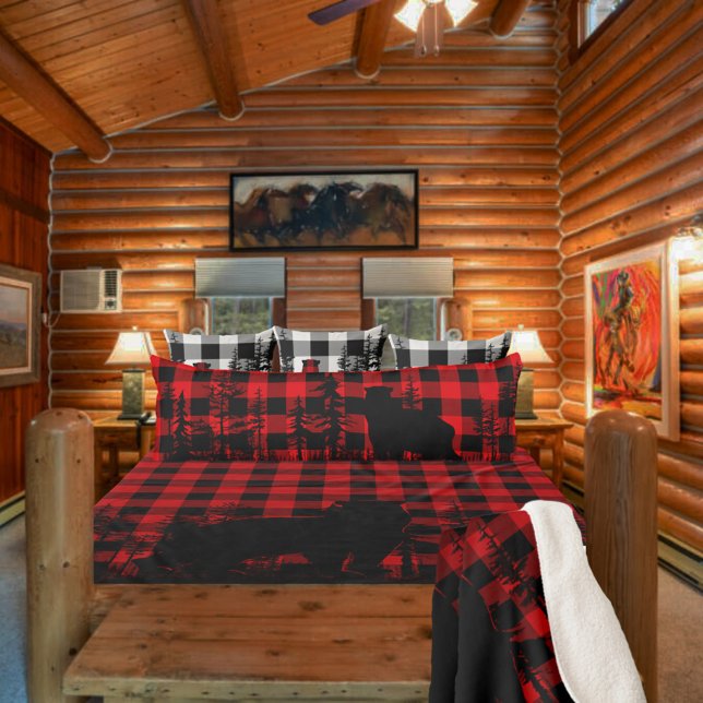 Buffalo Plaid Woodland Pine Forest Bear Foraging Body Cushion (Buffalo Plaid Woodland Pine Forest Bear Foraging Body Pillow)