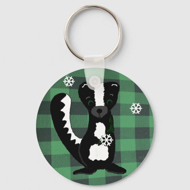 Buffalo Plaid Woodland Skunk Keychain (Front)