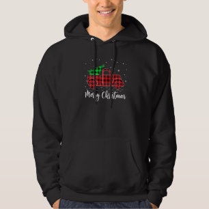 Buffalo Plaid Xmas Tree Red Truck Merry Christmas  Hoodie