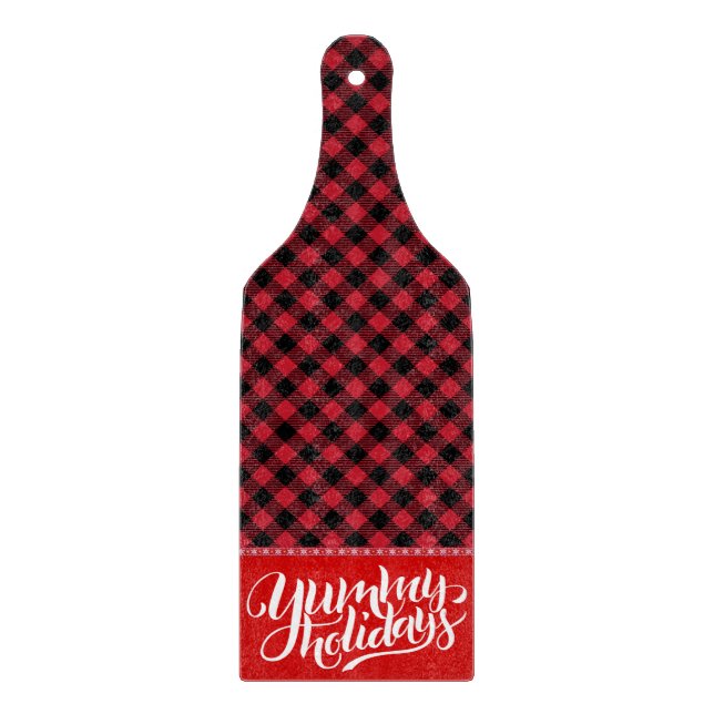 Buffalo Plaid Yummy Holidays Typography Red Black  Cutting Board (Front)