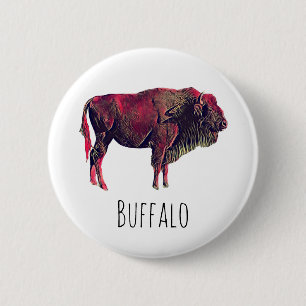 Buffalo Portrait Design For Bison or Wisent Animal 6 Cm Round Badge