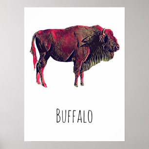 Buffalo Portrait Design For Bison or Wisent Animal Poster