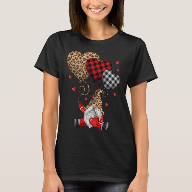 Buffalo Red Black Plaid And Leopard Hearts Valenti T-Shirt (Front)
