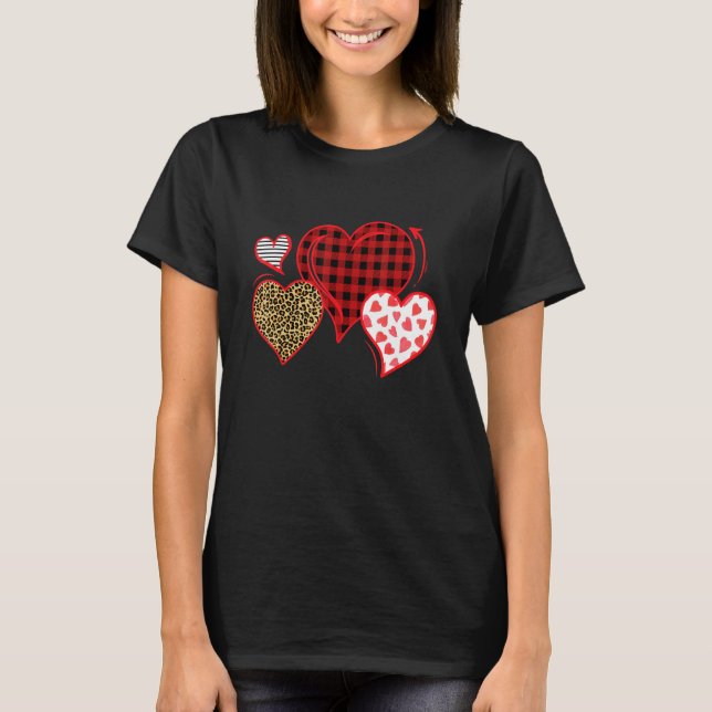 Buffalo Red Black Plaid And Leopard Hearts Valenti T-Shirt (Front)