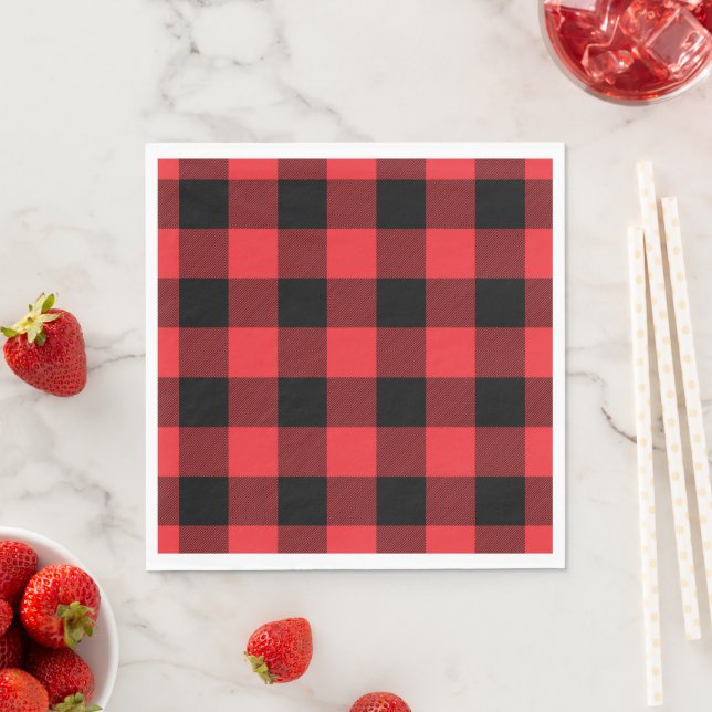 Buffalo Red Black Plaid Check Napkin (Insitu)