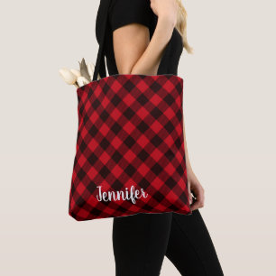 Buffalo Red Plaid and Black Winter Christmas Tote Bag