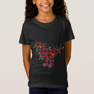 Buffalo Red Plaid Dinosaur T Rex Christmas Lights  T-Shirt