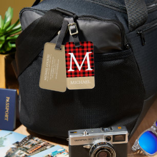 Buffalo Red Plaid Monogram Custom Personalise Luggage Tag