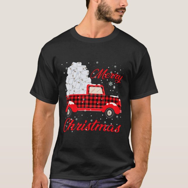 Buffalo Red Plaid Truck Merry Christmas Toilet Pap T-Shirt (Front)