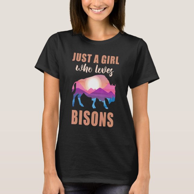 Buffalo Retro Kids Just A Girl Who Loves Bisons T-Shirt (Front)