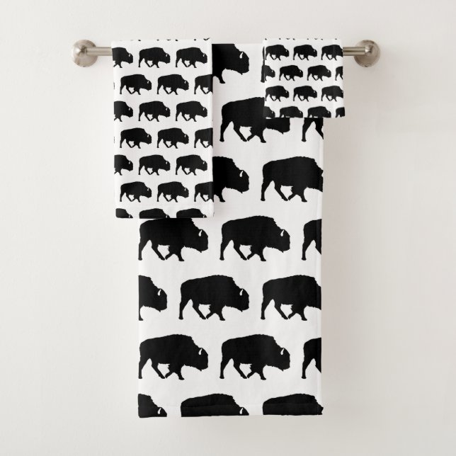 Buffalo Silhouette Pattern Graphic Bath Towel Set (Insitu)