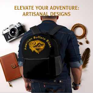 Buffalo Silhouette With Mountains Design Printed Backpack