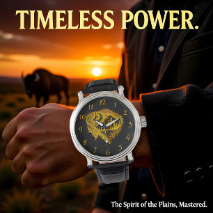 Buffalo Silhouette With Mountains Design Watch
