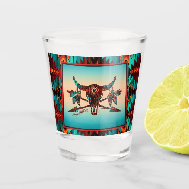  Buffalo Skull And Arrows Shot Glass (Front)