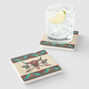 Buffalo Skull And Arrows Stone Coaster