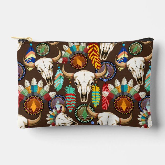 Buffalo Skull Native American Emblem Accessory Pouch (Front)