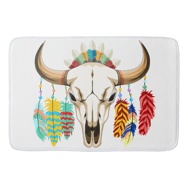 Buffalo Skull Native American Emblem Bath Mat (Front)