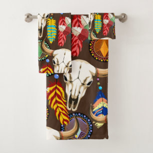 Buffalo Skull Native American Emblem Bath Towel Set