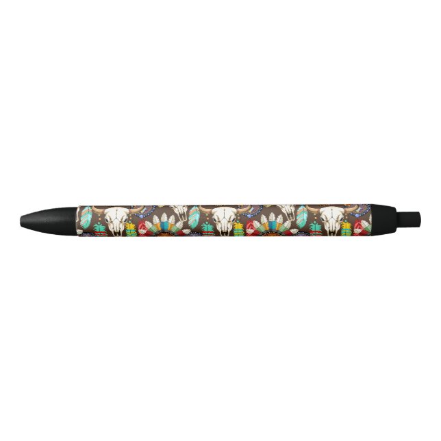 Buffalo Skull Native American Emblem Black Ink Pen (Front)