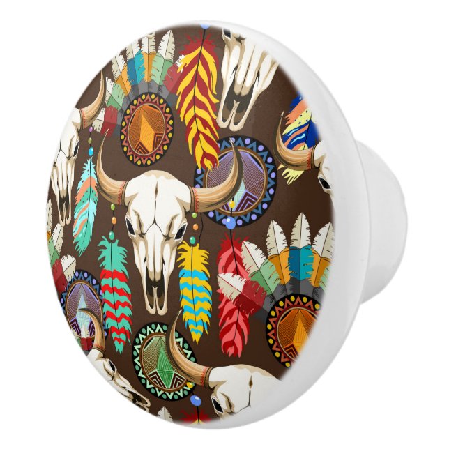 Buffalo Skull Native American Emblem Ceramic Knob (Right)
