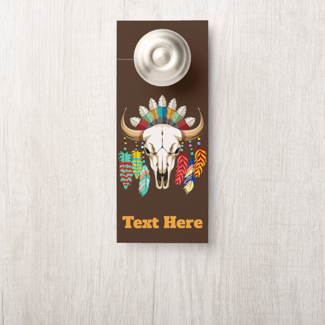 Buffalo Skull Native American Emblem Door Hanger (On Knob)