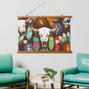 Buffalo Skull Native American Emblem Hanging Tapestry