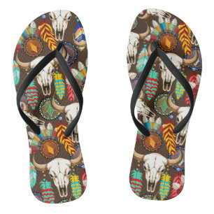 Buffalo Skull Native American Emblem Jandals