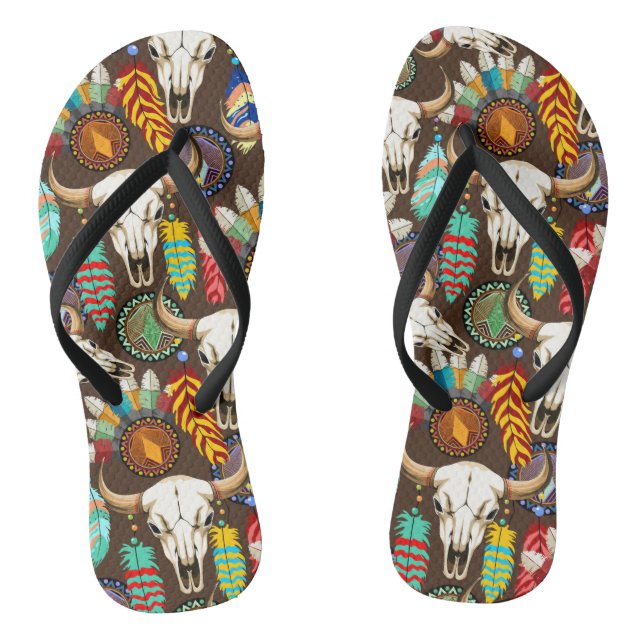 Buffalo Skull Native American Emblem Jandals (Footbed)