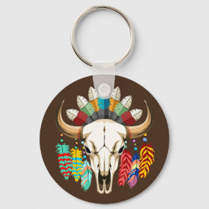 Buffalo Skull Native American Emblem Key Ring
