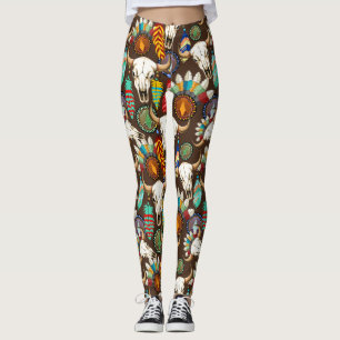 Buffalo Skull Native American Emblem Leggings