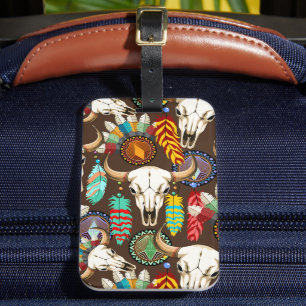 Buffalo Skull Native American Emblem Luggage Tag