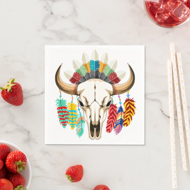 Buffalo Skull Native American Emblem Napkin (Insitu)
