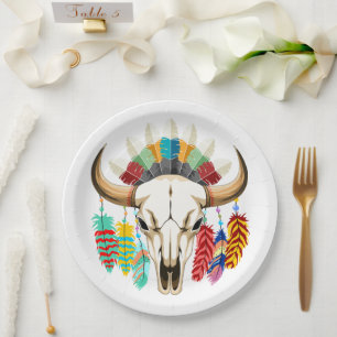Buffalo Skull Native American Emblem Paper Plate