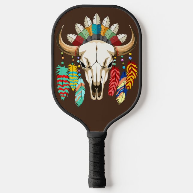 Buffalo Skull Native American Emblem Pickleball Paddle (Front)