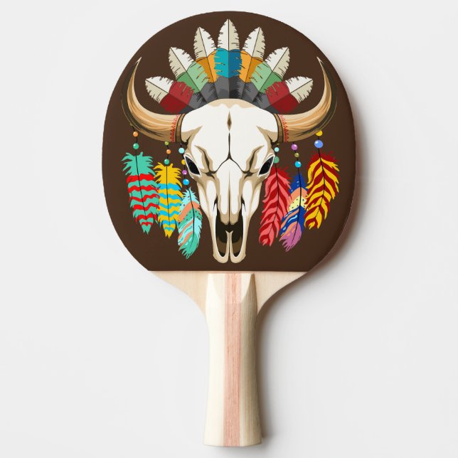 Buffalo Skull Native American Emblem Ping Pong Paddle (Front)